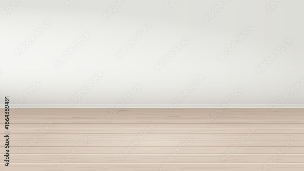 Naklejka premium Empty Room Background with Light Wooden Floor and White Wall, Realistic Vector Illustration for Interior Design Mockup