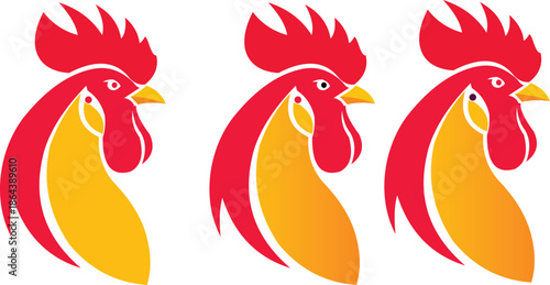 Three roosters silhouettes isolated on transparent background