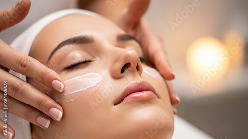 woman applying facial mask