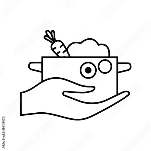 Hand Serving Food Plate Line Icon, Restaurant Hospitality Service Outline