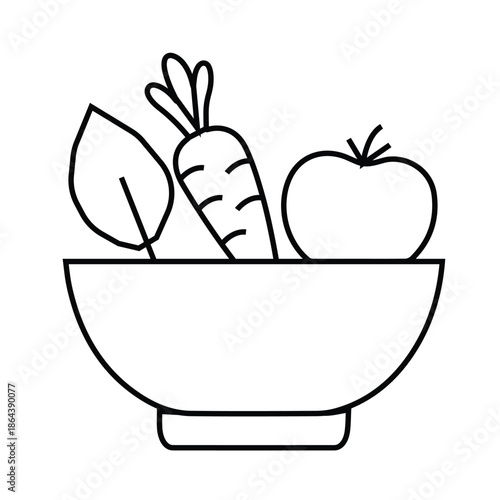 Organic Food Bowl Line Icon, Healthy Vegan Nutrition Outline Symbol