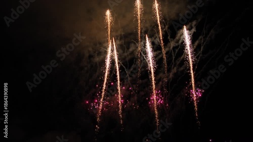 Wedding fireworks explode in the night sky