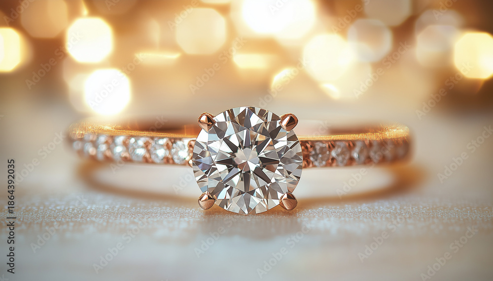 Fototapeta premium diamond ring with diamonds, rings on the table, diamond engagement ring, wedding ring, luxury jewelry