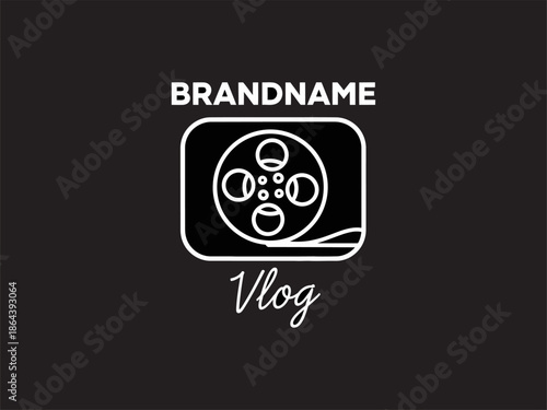 Vlog Logo Template with Film Reel Icon.