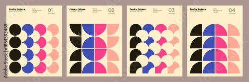 A set of a posters layout with a colorful retro pattern designs. Vector illustration.