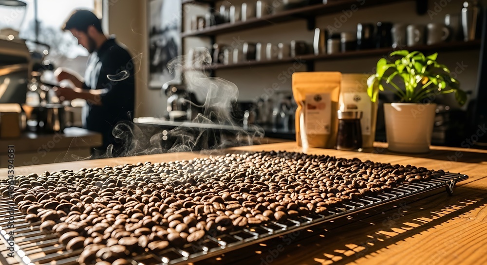 Fototapeta premium Coffee Beans Drying at a Local Coffee Shop.