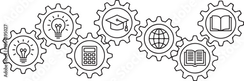 education concept vector of gears with icons for science math reading