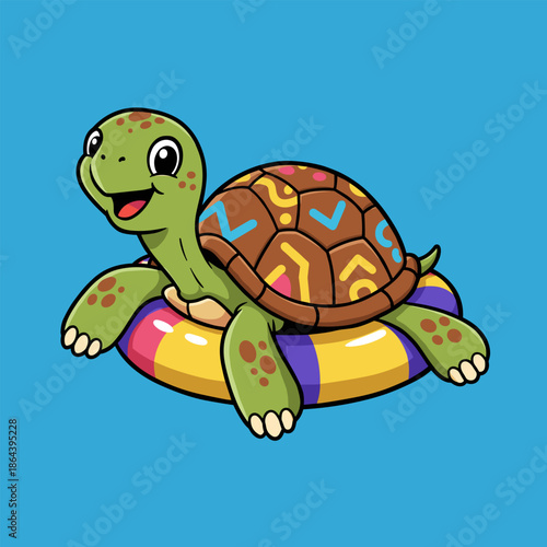 Funny cute cartoon turtle smiling happily with a green shell