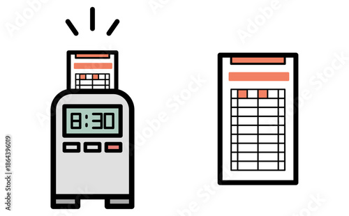 タイムカードと紙の出勤簿のイラスト 勤怠管理のアナログ業務素材