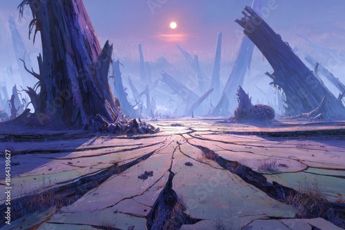 Pixelated Alien Landscape Sunset