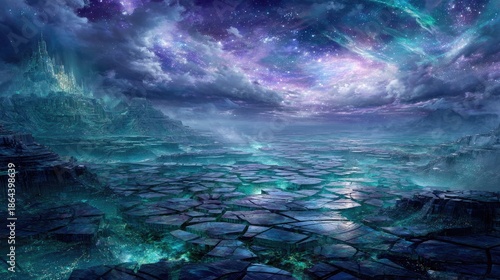 Fantasy Cityscape Under Starry Night Sky