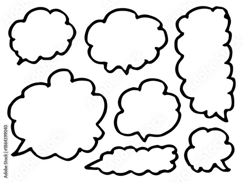 白フチ付き吹き出しアウトラインのセット素材 /Outline Speech Bubble Set with White Border