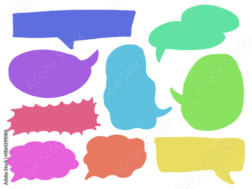 カラフルな塗りつぶし吹き出しセット素材 /Colorful Filled Speech Bubble Set