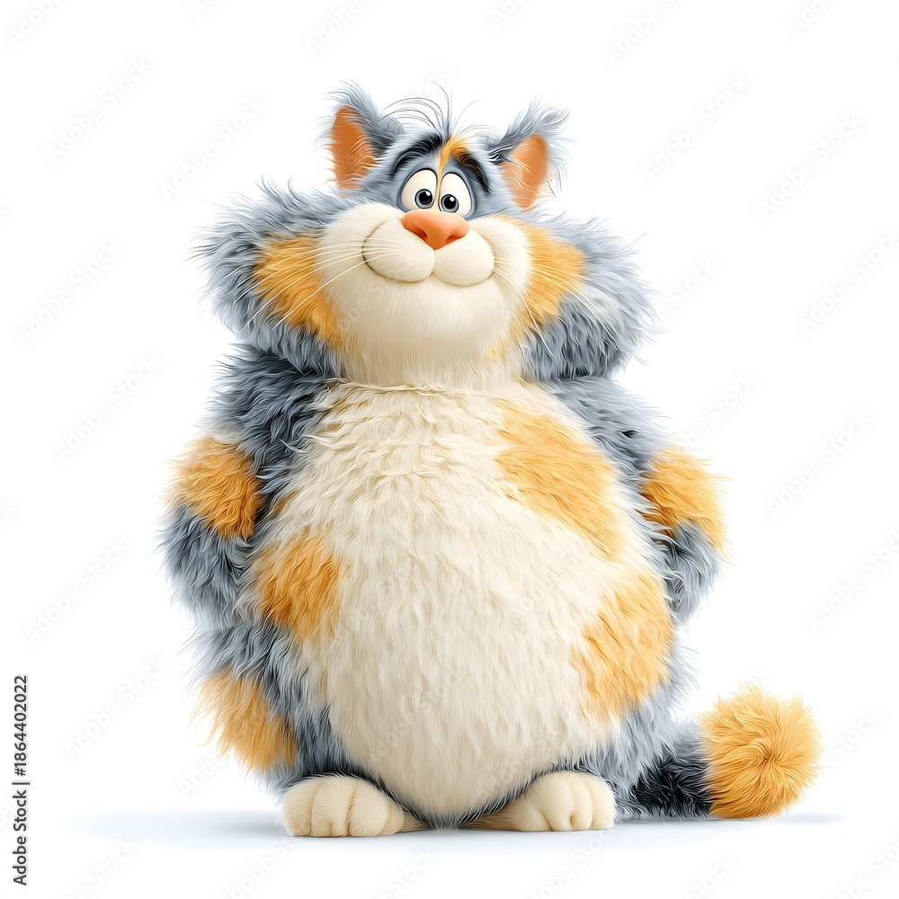 Obraz premium Cartoon cat with a big belly and a smile on its face