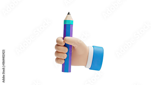 3D Stylized Hand Holding a Colorful Pencil