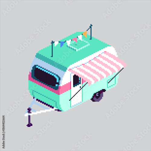 Pixel art illustration Caravan Van. Pixelated Recreational Caravan. Recreational Caravan Van Icon pixelated for the pixel art game and icon for website and video game. old school retro.