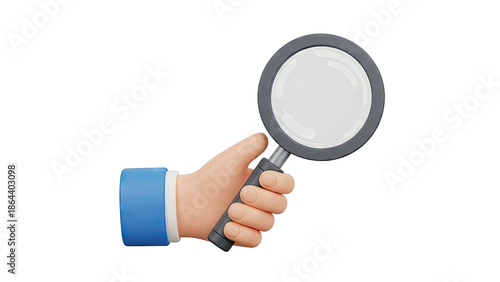 3D Cartoon Hand Holding Magnifying Glass