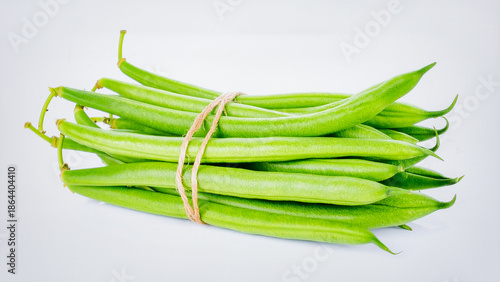 Tableau sur toile Fresh Green Beans Isolated on White Background, Phaseolus vulgaris Crisp Pod Leg