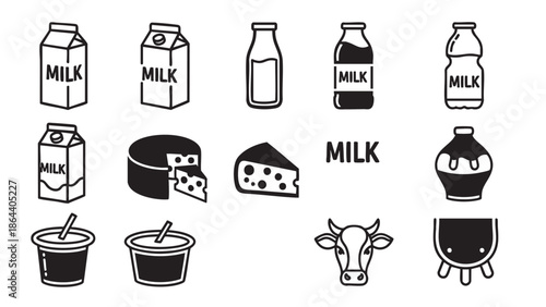 Collection of various milk containers and dairy product illustrations
