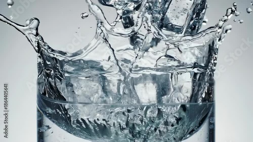 Refreshing Water Splash - A Close-Up of Ice in a Glass.