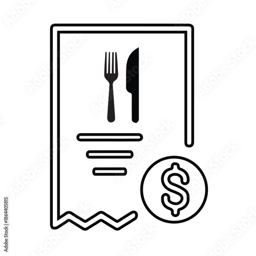 Restaurant Bill and Payment Line Icon, Food Receipt Invoice Outline Symbol