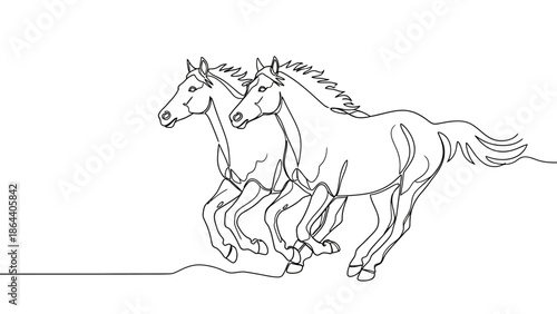 Two horses running side by side