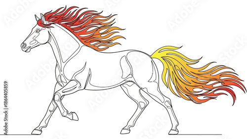 fiery horse running with colorful mane