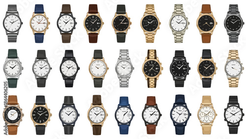 Collection of assorted luxury watches displayed on a clean grid background in a19.eps file format