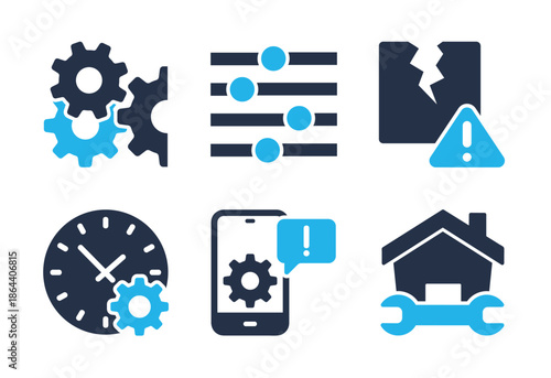 Maintenance and Troubleshooting icon set. Solid glyph series icons