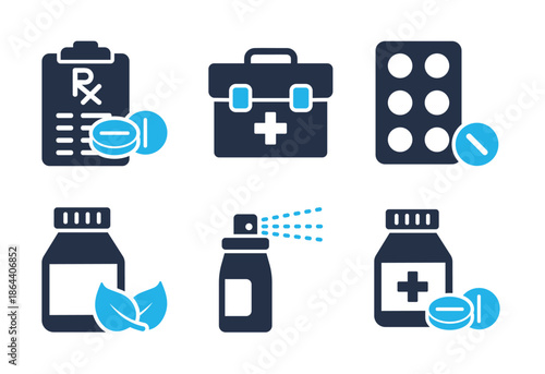 Pharmacy and Medicine icon set. Solid glyph series icons