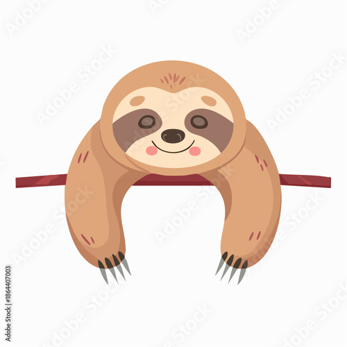 Cartoon Sloth Hanging from a Branch.