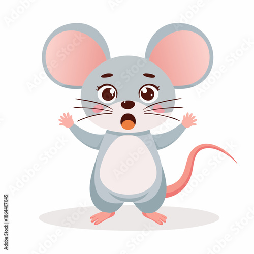 A cartoon mouse character with a surprised expression standing on hind legs.