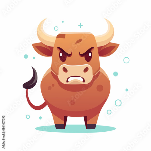 Angry Cartoon Bull with Red Eyes.