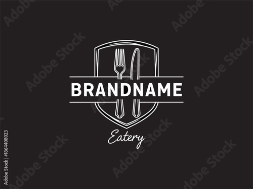 Restaurant Logo Design with Utensils Shield.