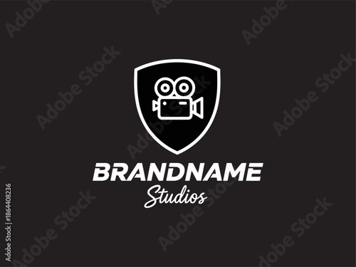 Film Camera Logo Design Template Shield.