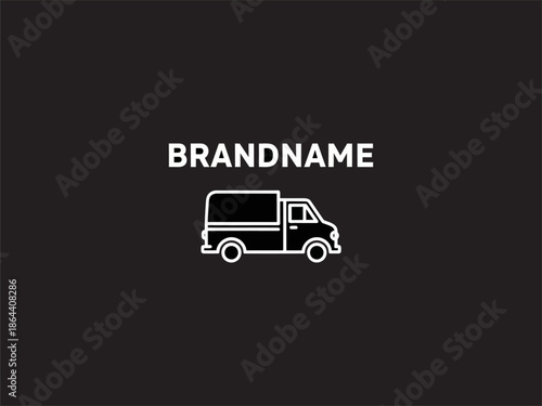 White Delivery Truck Icon on Black Background.