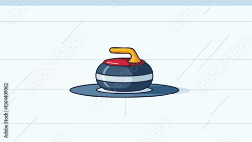 Curling stone on ice sheet in colorful minimalist style  