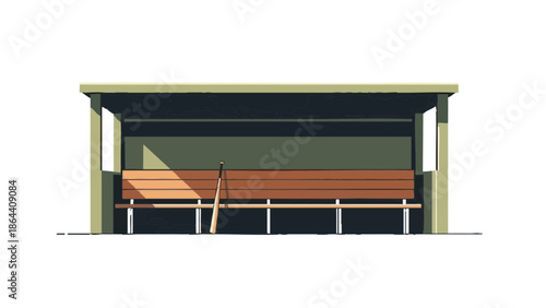 Empty dugout with benches and bat in minimalistic design  