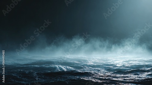 a dramatic and stormy ocean scene with large waves and dark clouds looming over the water