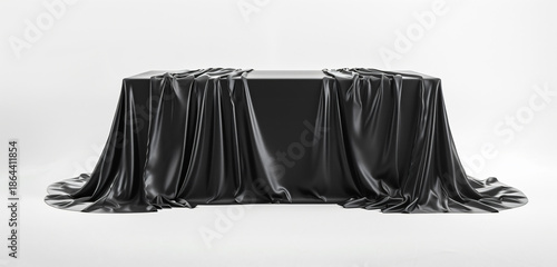 Rectangular Object Covered with Elegant Black Silk Cloth on White