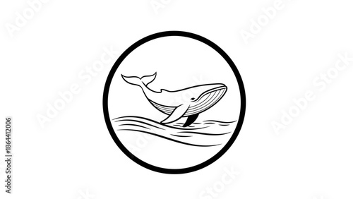 Minimalist Line Drawing of a Humpback Whale Leaping Out of the Ocean