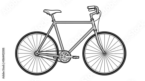 Minimalist Line Drawing of a Classic Steel Bicycle with Simple Frame and Components