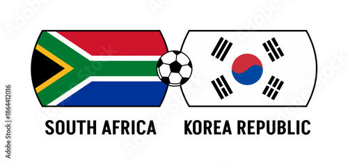 Flags of South Africa and South Korea for an international football match. Concept for a world football competition in 2026.
