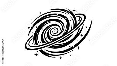 Abstract Illustration of a Spinning Galaxy with Dynamic Swirling Patterns and Tiny Star Details in