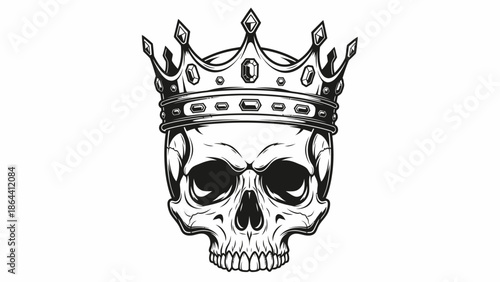 Skull Wearing a Regal Crown Illustration Symbolizing Power and Mortality