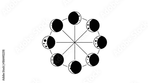 Illustration Depicting Phases of the Moon Connected in Circular Pattern