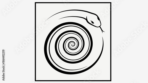 Minimalist Illustration of a Coiled Snake with a Spiraled Body and Simplistic Design
