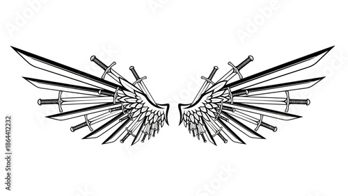 Creative Illustration of Outstretched Wings Formed by Crossed Swords and Daggers with Intricate