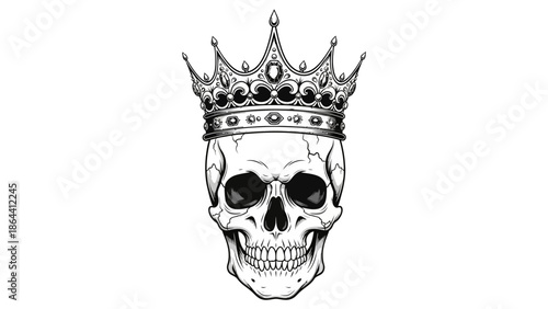 Intricate skull wearing a detailed royal crown symbolizing power and mortality art