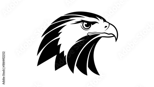 Bold and Dynamic Bird Head Emblem with Intense Expression for Logo Design